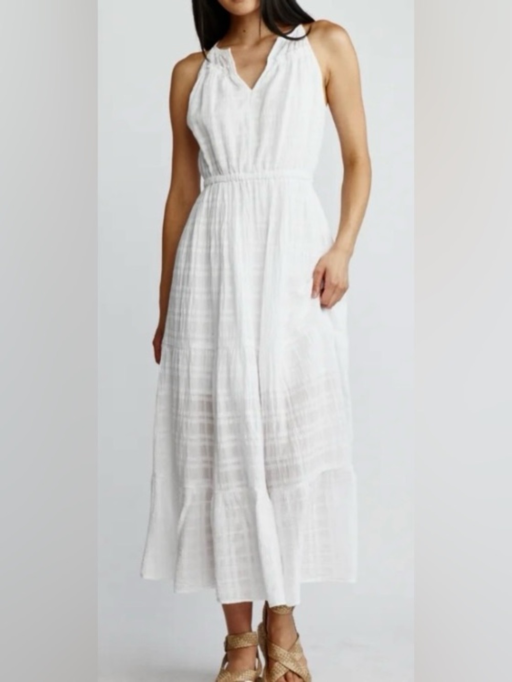 NWT Anthropologie Self Contrast Malibu Maxi White Tiered Ruffle Dress Medium